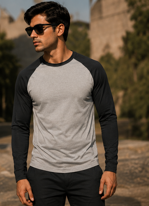 Premium full sleeve raglan t shirt for men designed for breathable summer comfort and everyday casual wear