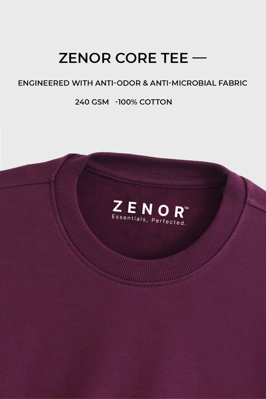 ZENOR Core Tee Wine oversized t-shirt for men front view 240 GSM heavyweight premium cotton