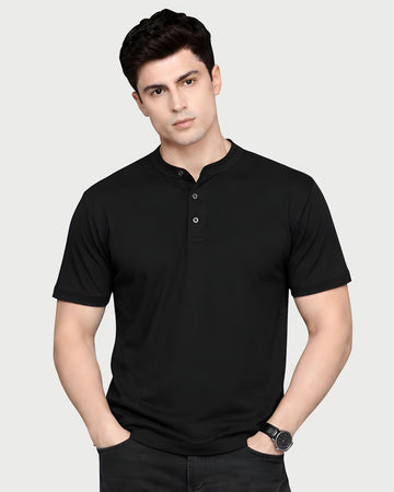 ZENOR Signature Henley T-Shirt in Black – Premium Cotton Henley T-Shirt for Men