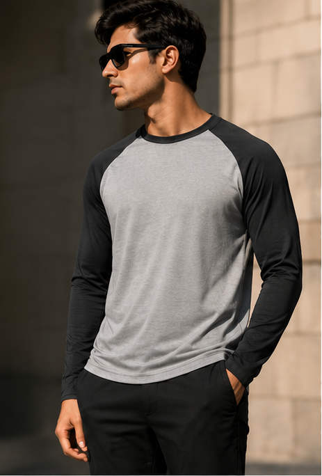Premium full sleeve raglan t shirt for men designed for breathable summer comfort and everyday casual wear
