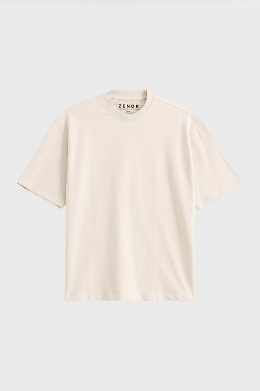 ZENOR Core Tee Sand oversized t-shirt for men front view 240 GSM heavyweight premium cotton