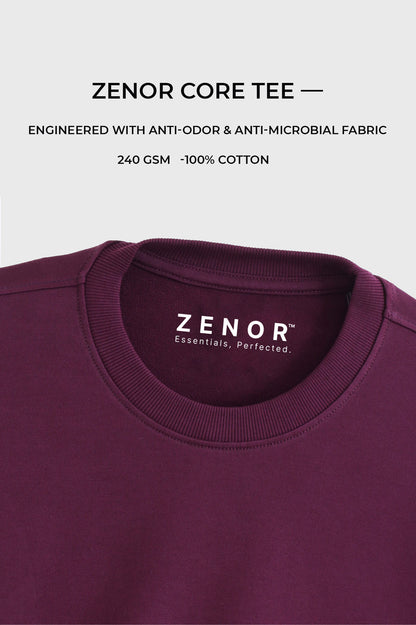 ZENOR Core Tee Wine oversized t-shirt for men front view 240 GSM heavyweight premium cotton