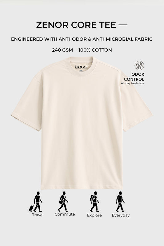 ZENOR Core Tee Sand fabric close up 240 GSM heavyweight cotton anti odor anti microbial t shirt