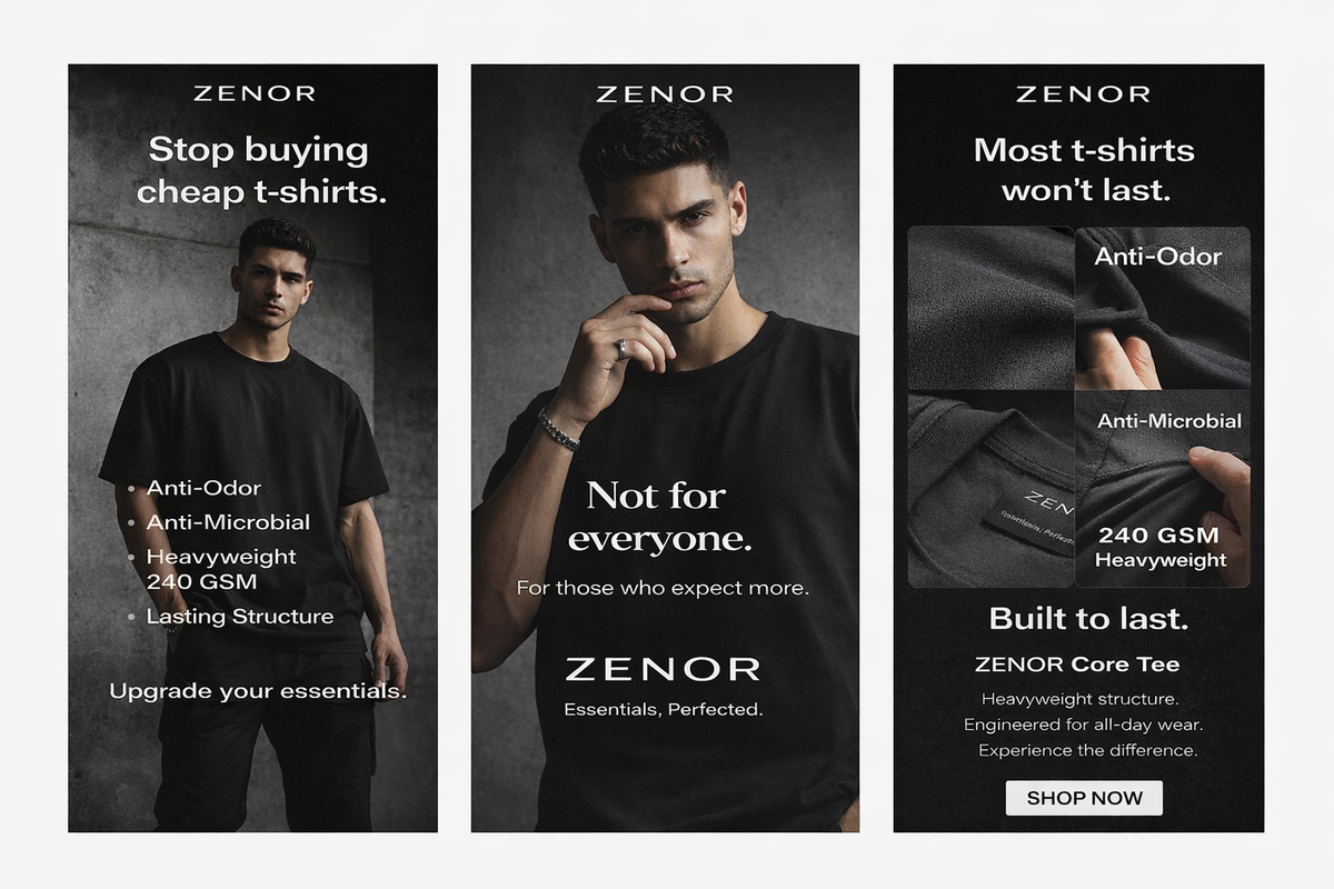 ZENOR Core Tee Sand premium oversized t-shirt men minimal streetwear outfit