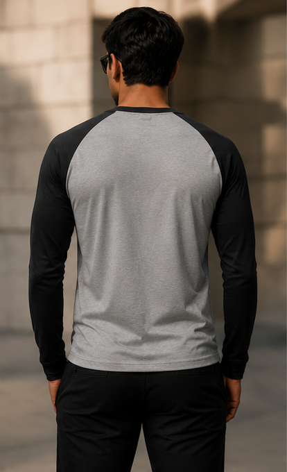 Back view of ZENOR ShadeFlex premium full sleeve cotton raglan t shirt for men with regular fit and breathable fabric