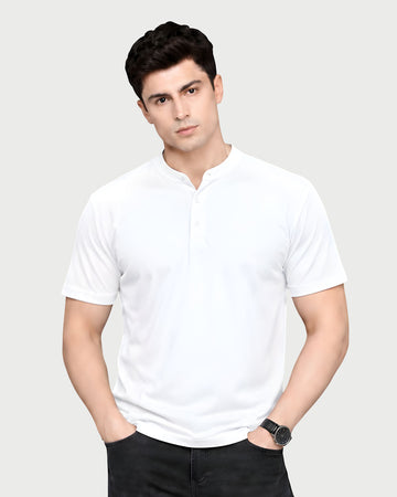 ZENOR Signature Henley T-Shirt for Men – white Front View