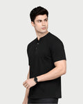 ZENOR Signature Henley T-Shirt in Black – Premium Cotton Henley T-Shirt for Men